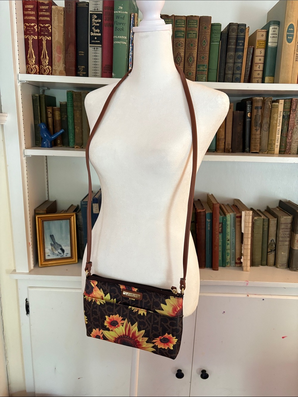 Calvin Klein Brown Crossbody Bag with Sunflower Print